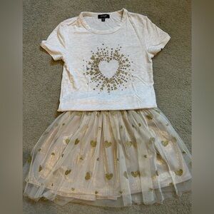 Imoga Girls Tshirt and Skirt Set Gold Hearts, Size 8